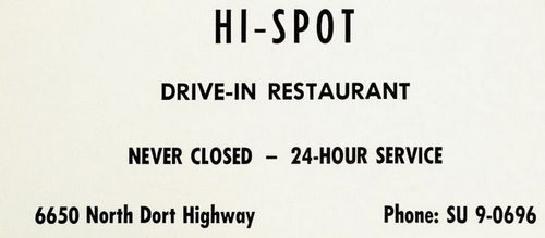 Hi-Spot Drive-In Restaurant - 1956 Yearbook Ad (newer photo)